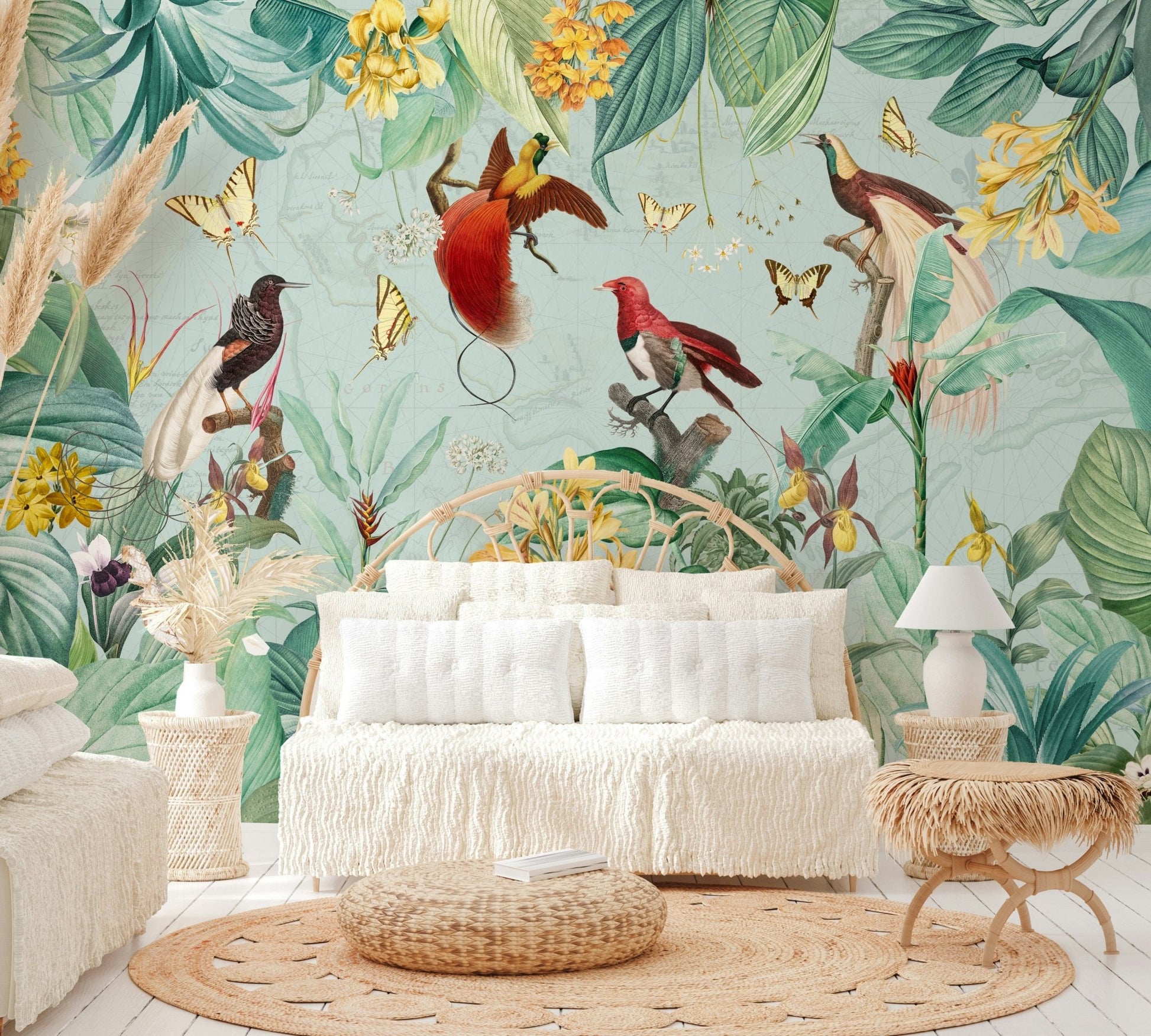 Stunning Birds of Paradise Wall Mural in Bold Colors.

