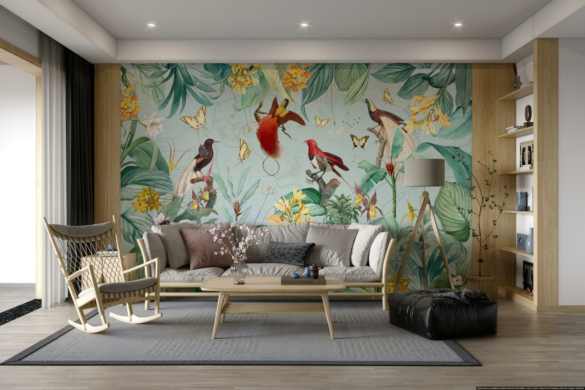 Eye-catching Birds of Paradise Wall Mural for Living Room.

