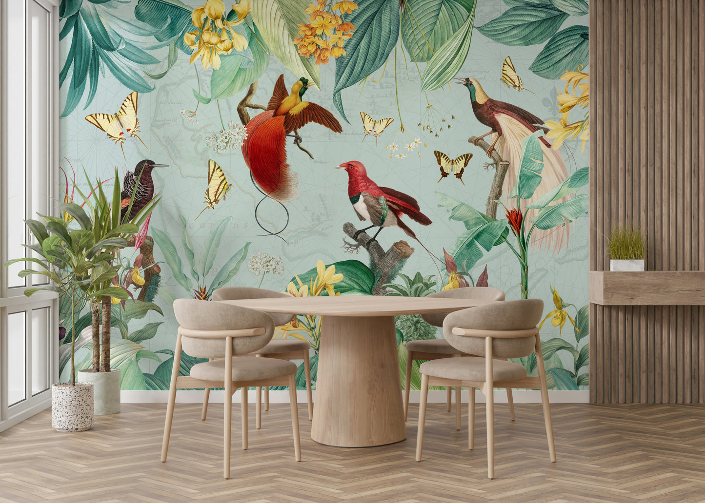 Bright and Bold Birds of Paradise Wall Mural Design.

