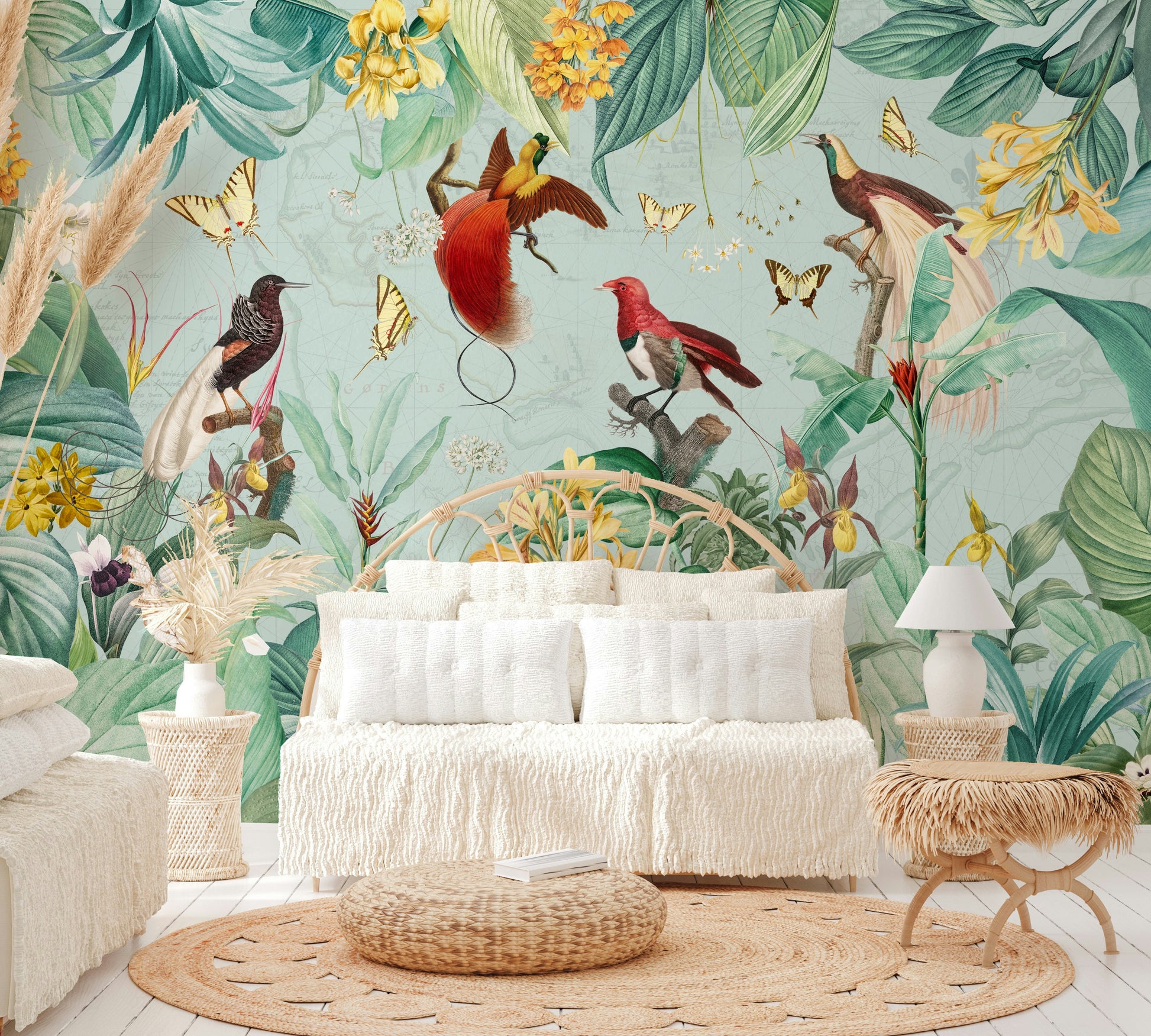 Stunning Birds of Paradise Wall Mural in Bold Colors.

