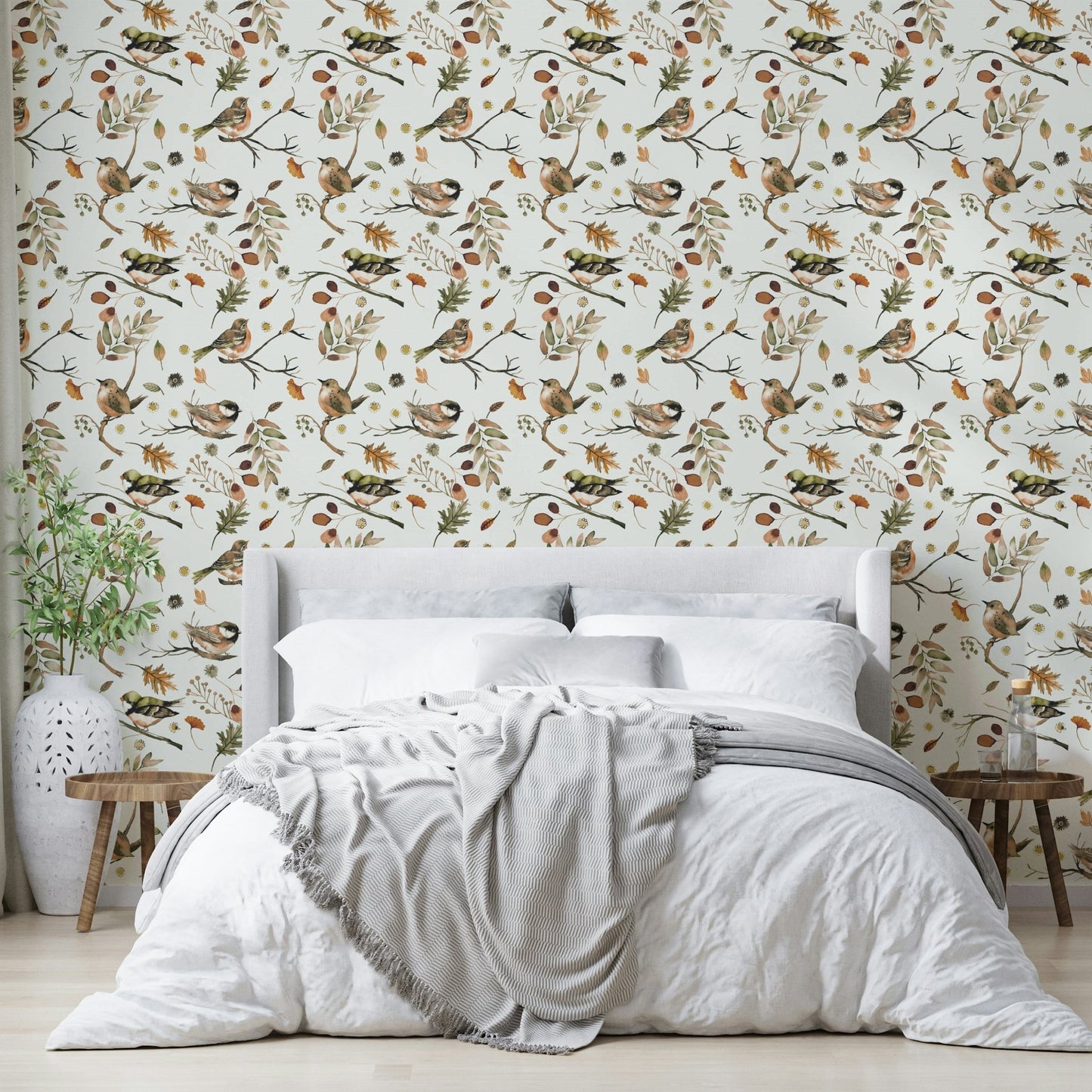 Birds and leaves wallpaper pattern

