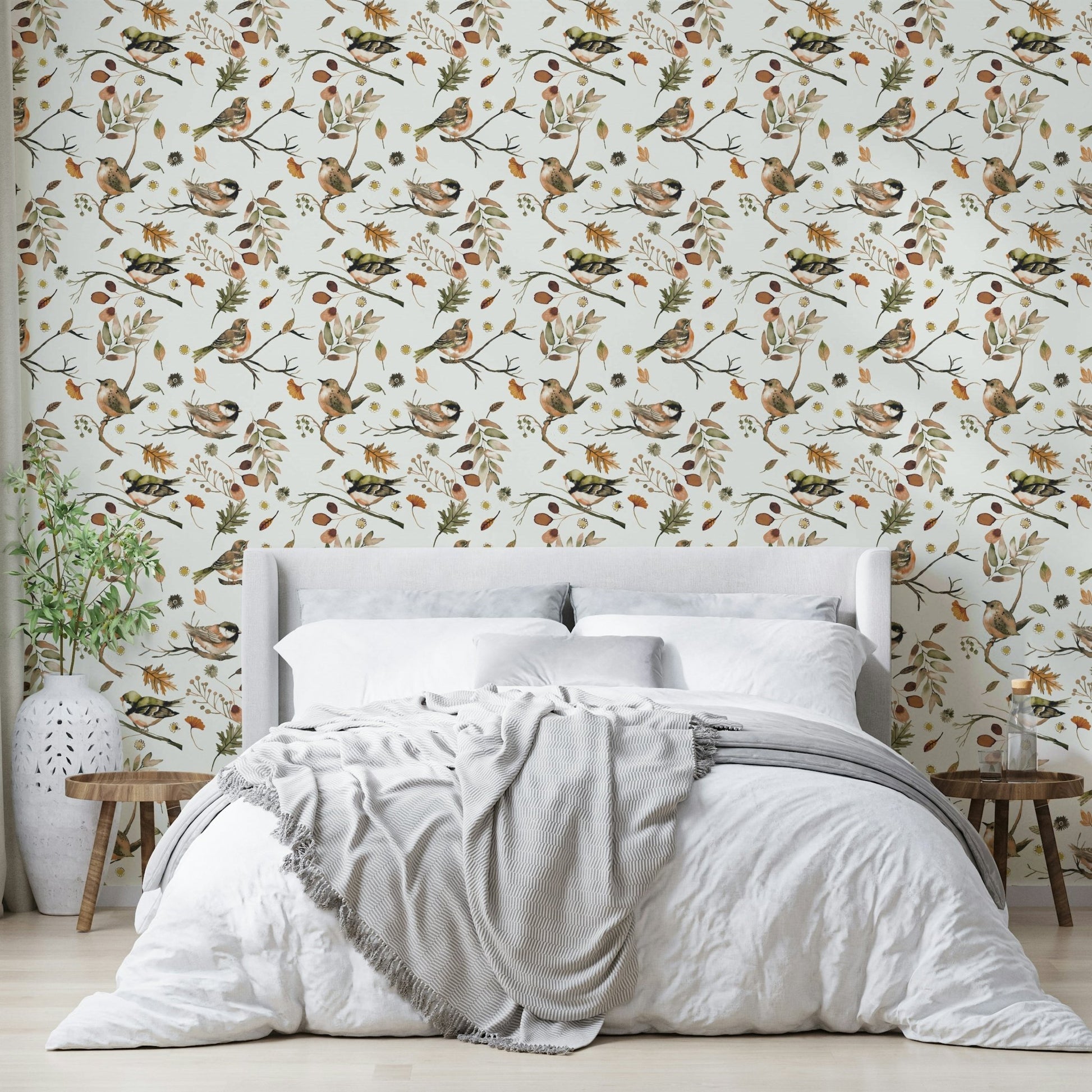 Birds and leaves wallpaper pattern

