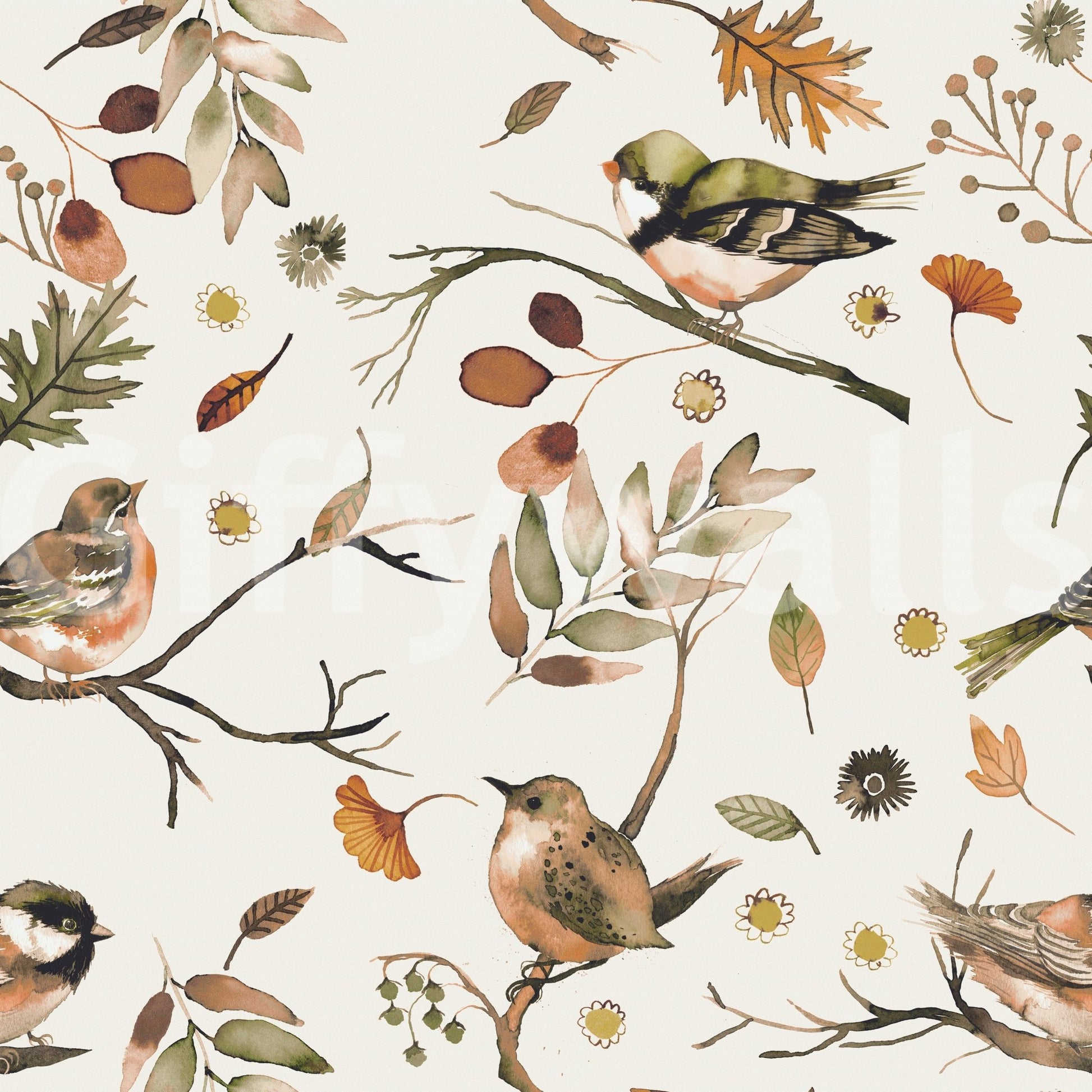 Birds trees and leaves wallpaper

