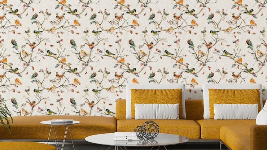 Birds on tree branches wallpaper

