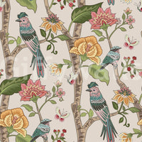 Curious Botanical Birds print, quixotic aviary, verdant tree trunks, wall decor.