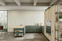 The design features a repeating pattern of elegant grids.

