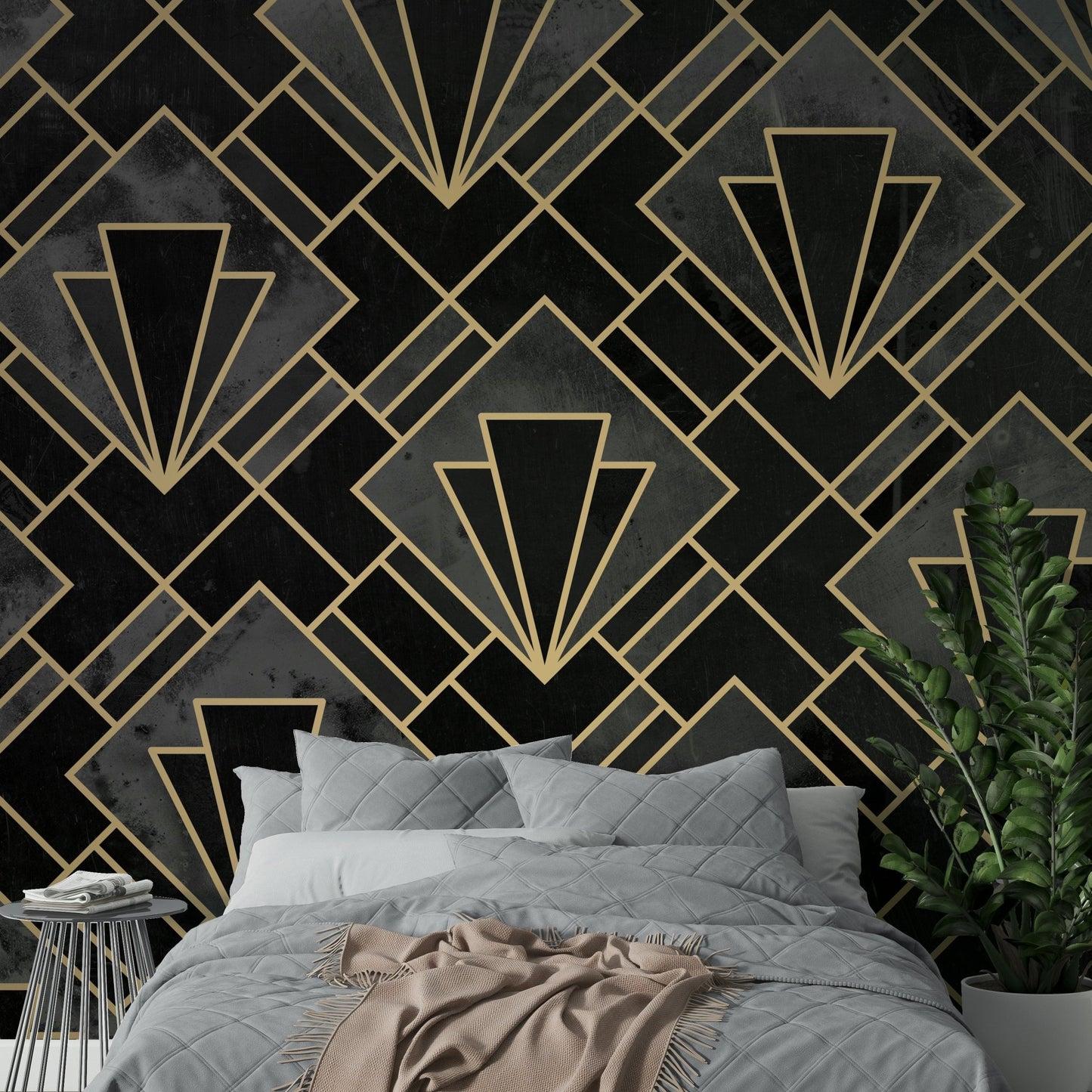Art Deco wallpaper in black and grey tones


