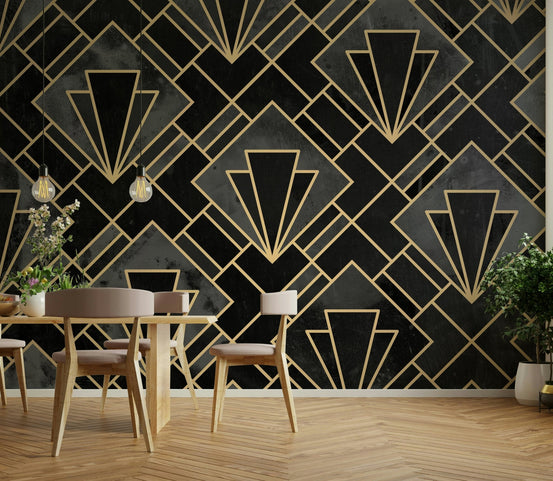 Black and Concrete Art Deco Mosaic Wall Mural, GD2627
