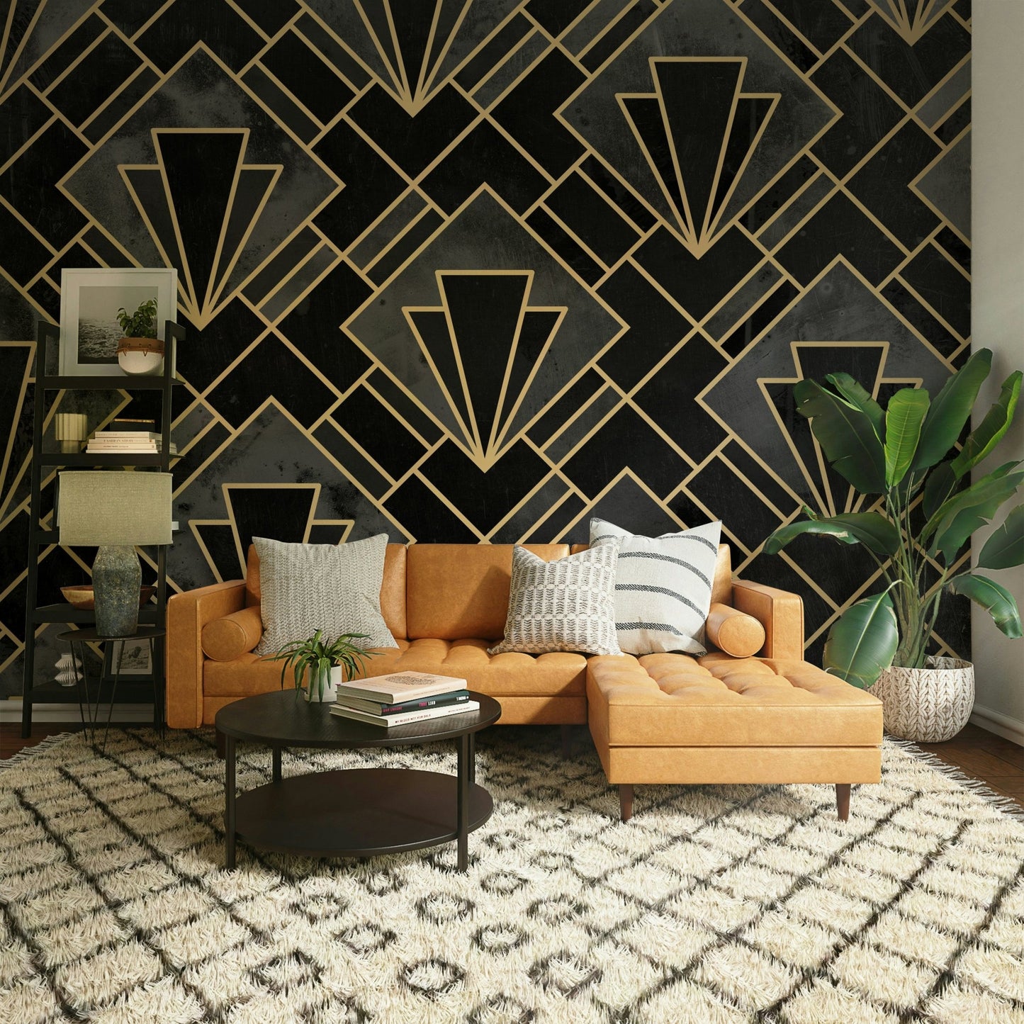 Wall mural with black and concrete contrast

