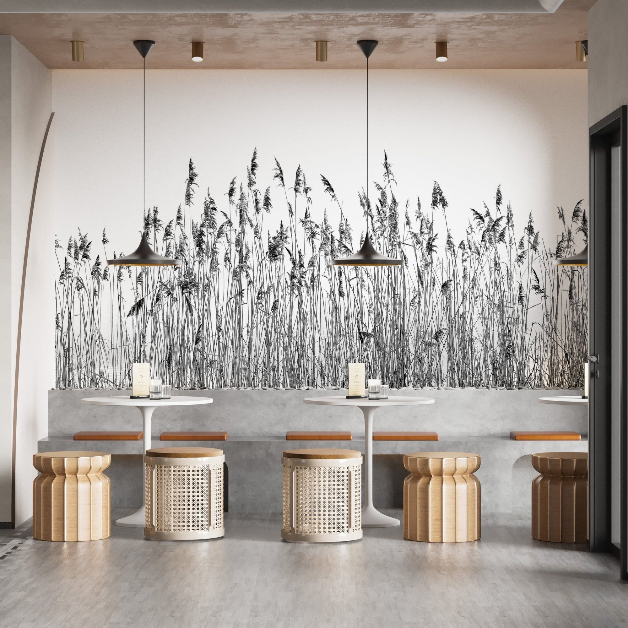 Black and white canebrake wallpaper for minimalist decor A821