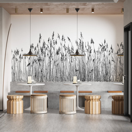Black and white canebrake wallpaper for minimalist decor A821