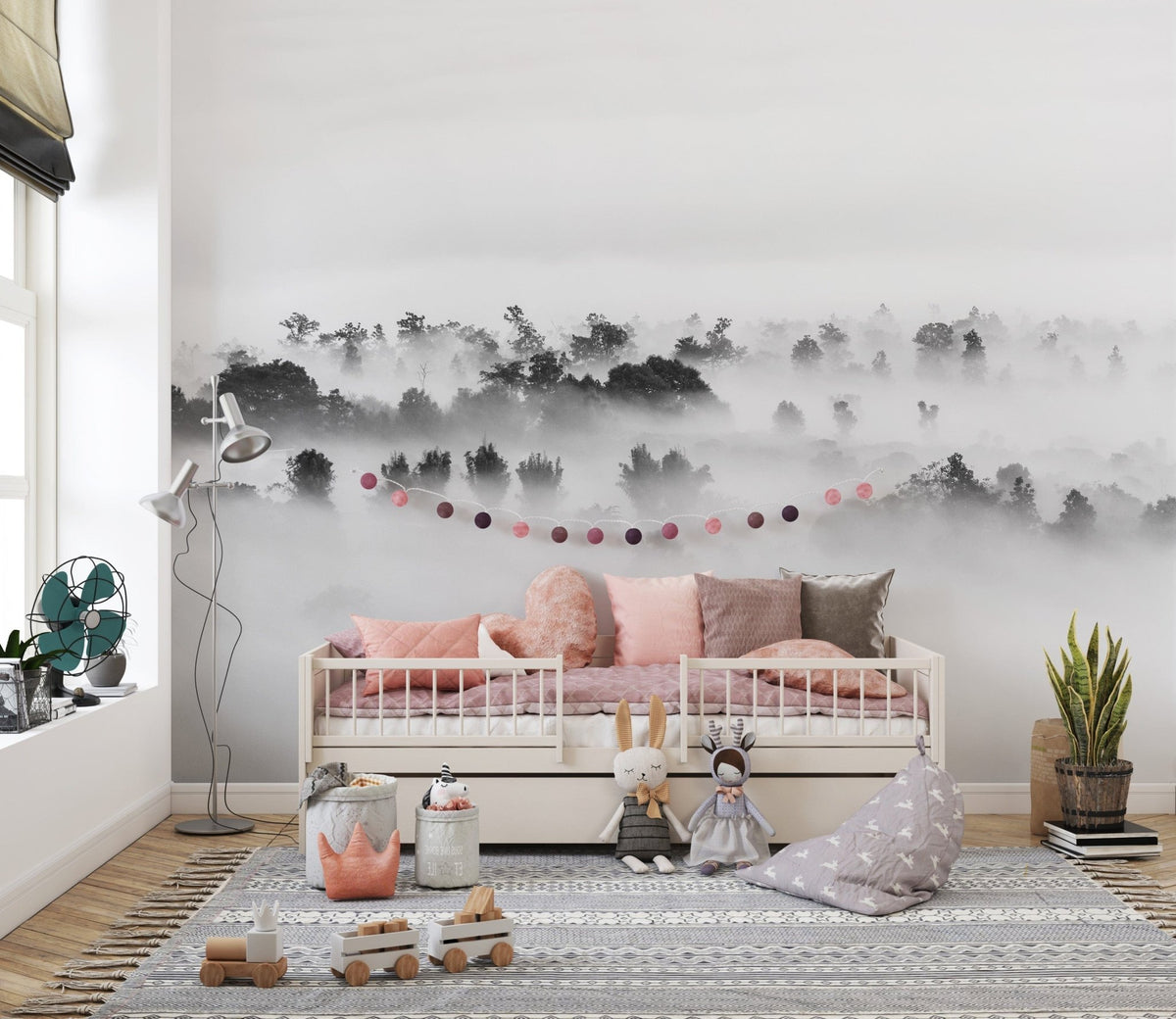 Black and white clouds over forest wallpaper mural. A741