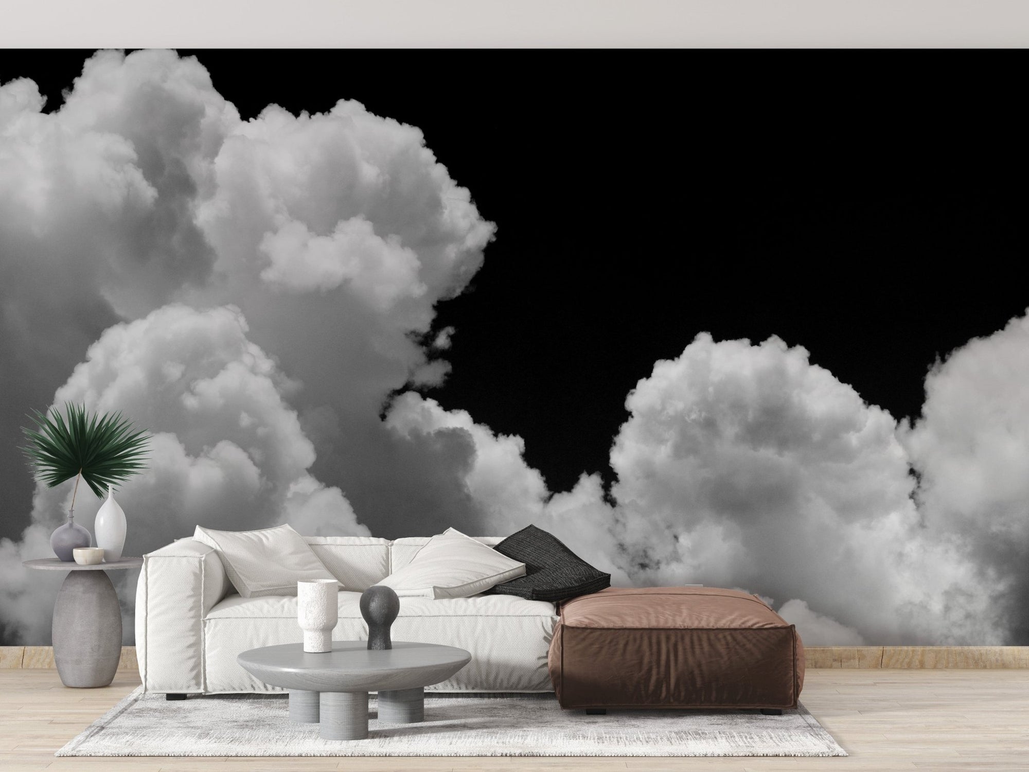 Black sky wallpaper with vivid white clouds A913