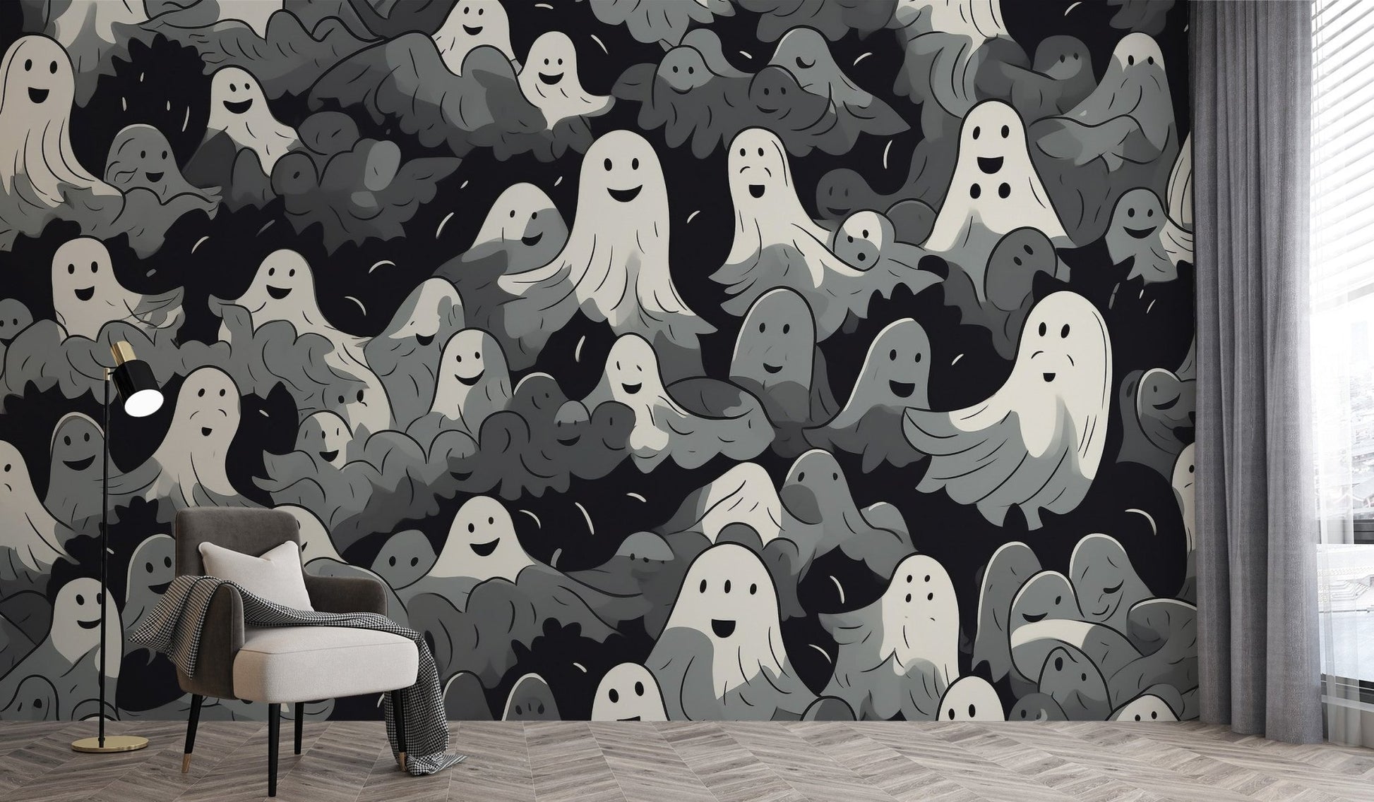 Black and White Wallpaper with ghostly charm B794