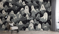 Black and White Wallpaper with ghostly charm B794