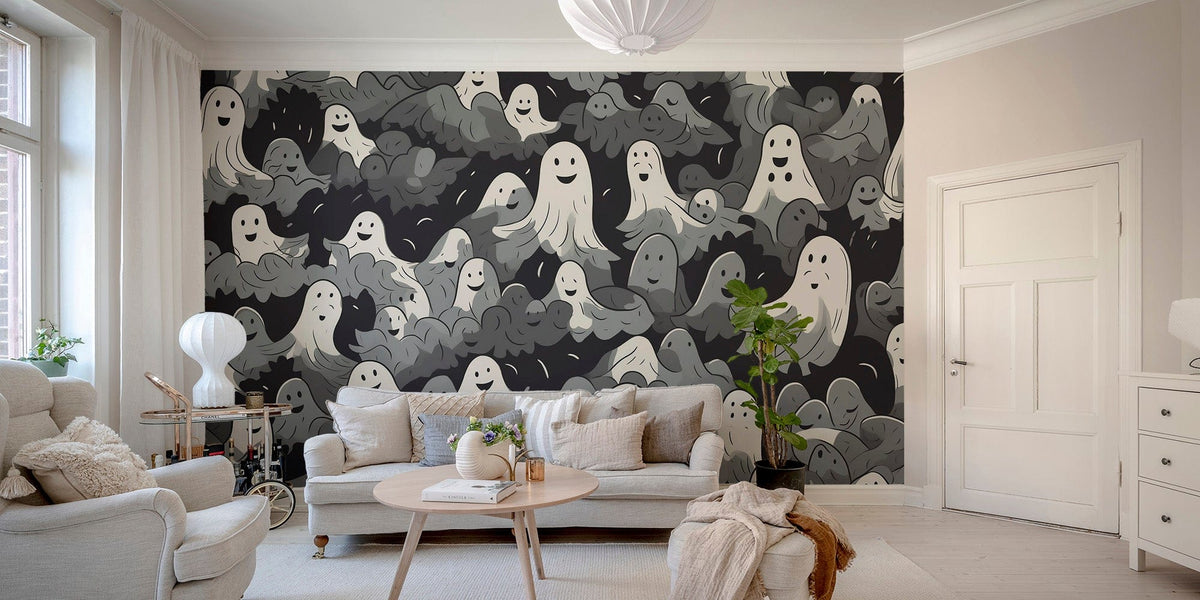 Black and White Ghosts Halloween Wallpaper design B794