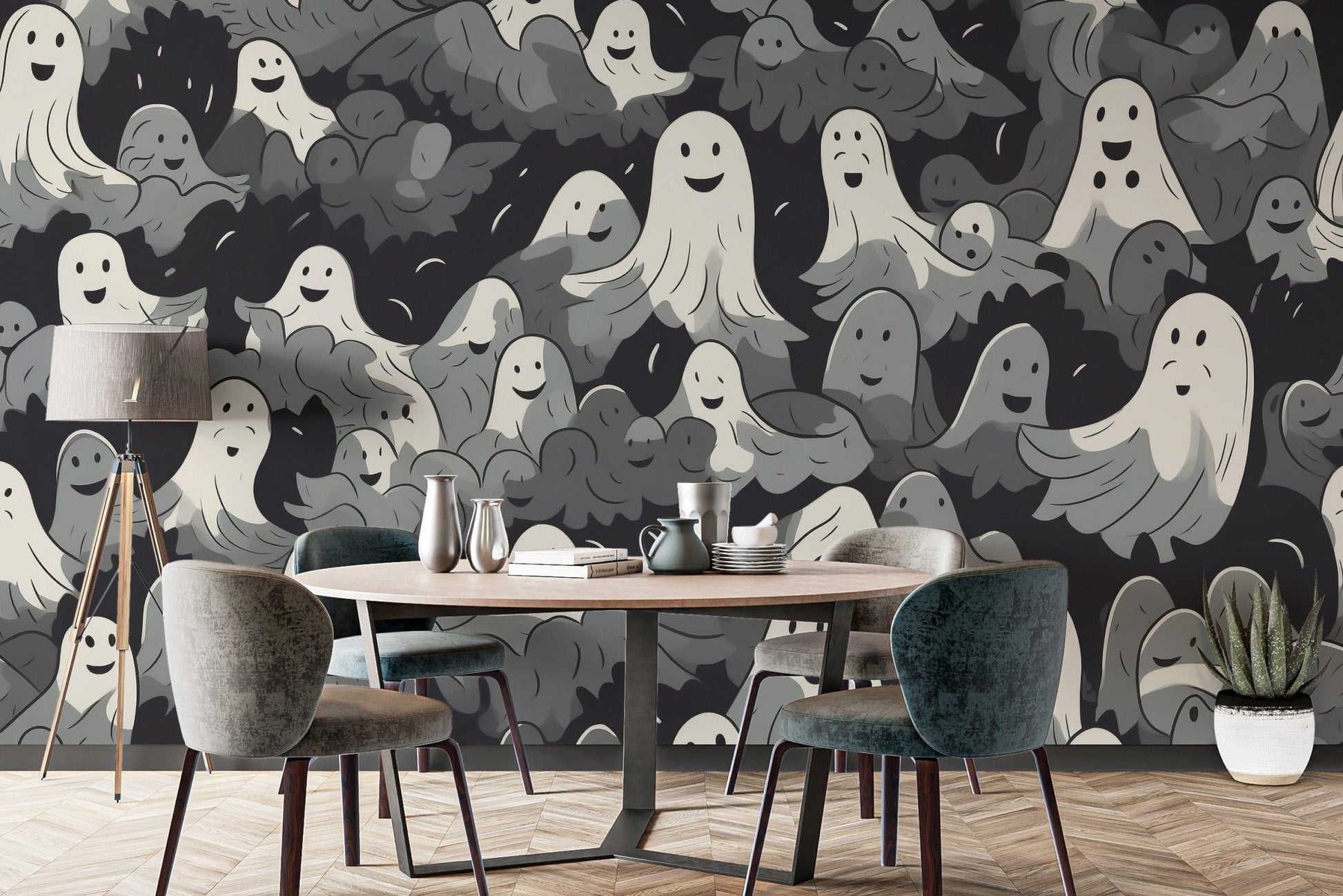 Black and White Ghosts Halloween Wallpaper - Giffywalls B794