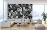 Monochrome Halloween Wallpaper with ghosts B794