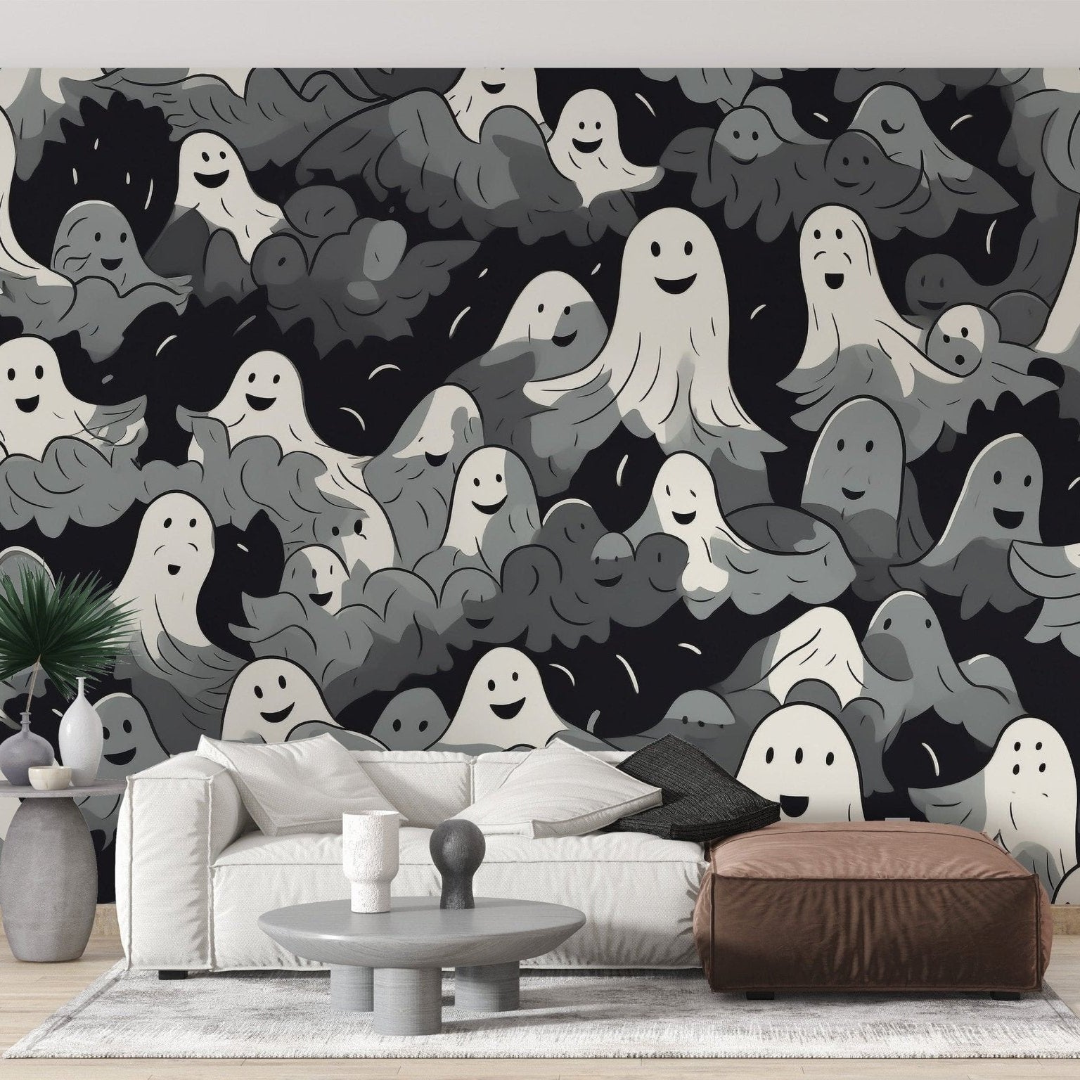 Black and White Ghosts Halloween Wallpaper - Giffywalls B794