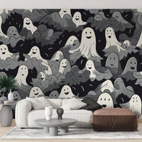 Black and White Ghosts Halloween Wallpaper - Giffywalls B794