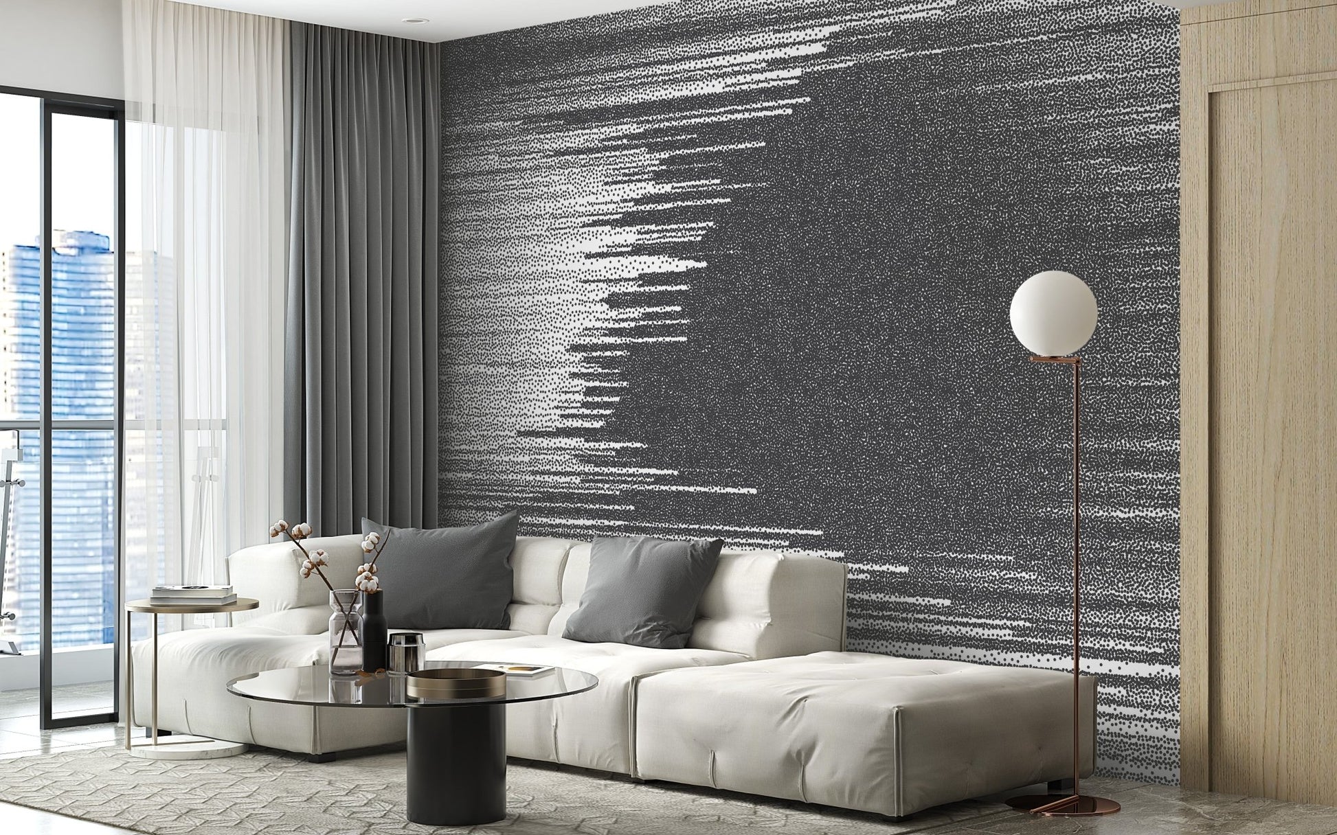 Bold black and white glitch wall art mural