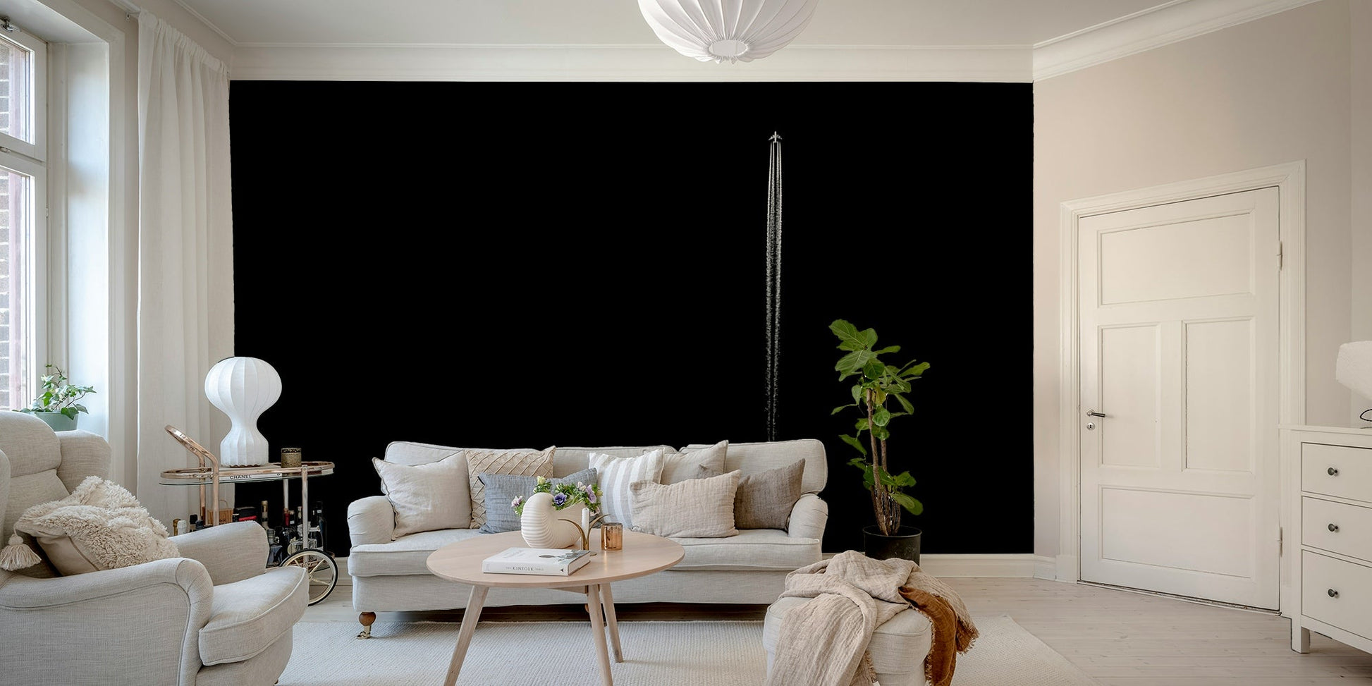 A contemplative monochrome design wallpaper mural for a feature wall.

