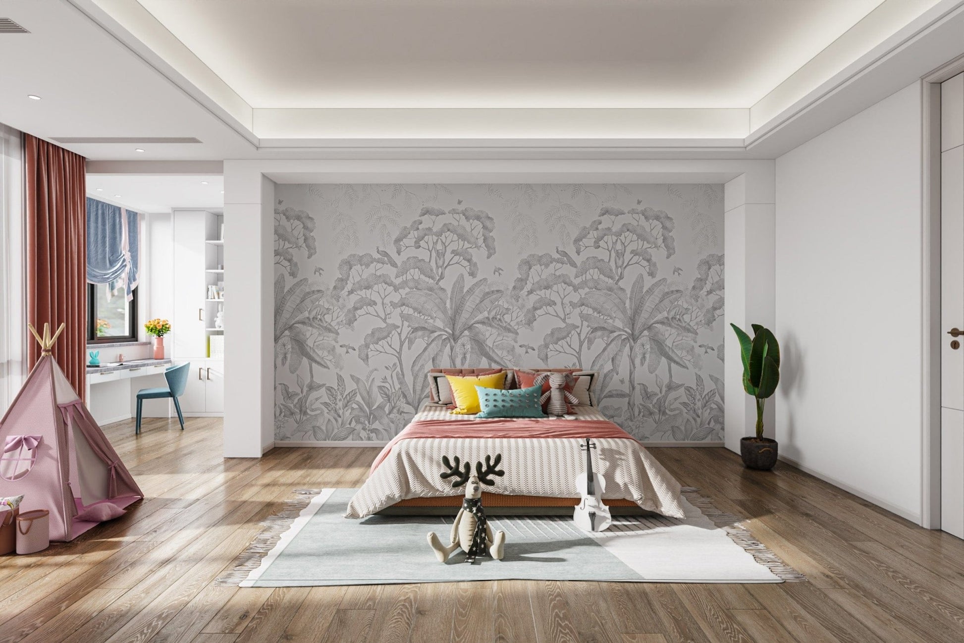 Detailed leaves wallpaper in grayscale
