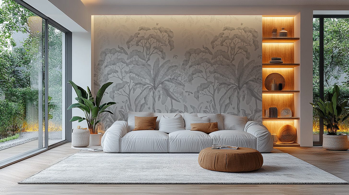 Nature-inspired leaves wallpaper in black
