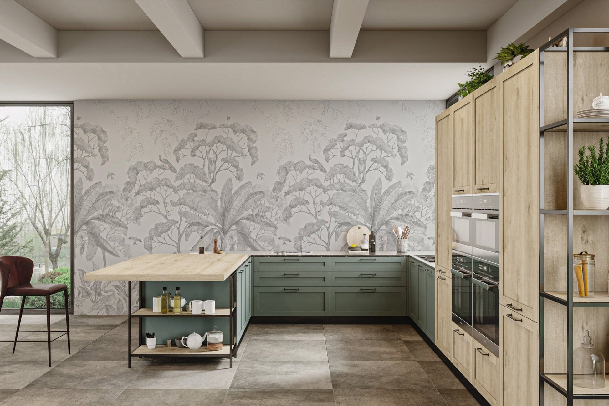 Jungle wallpaper with tropical foliage
