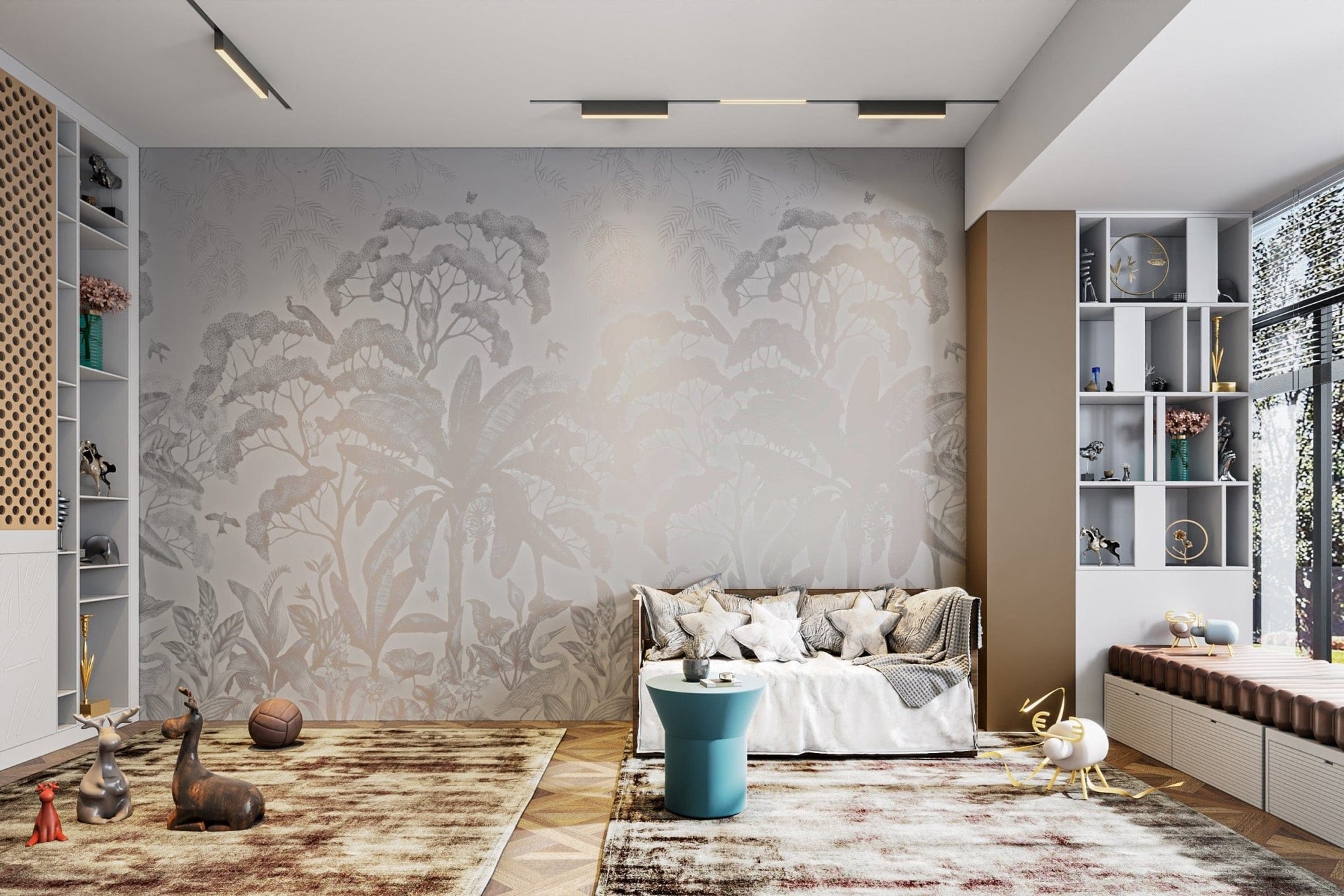 Elegant black and white jungle mural D246
