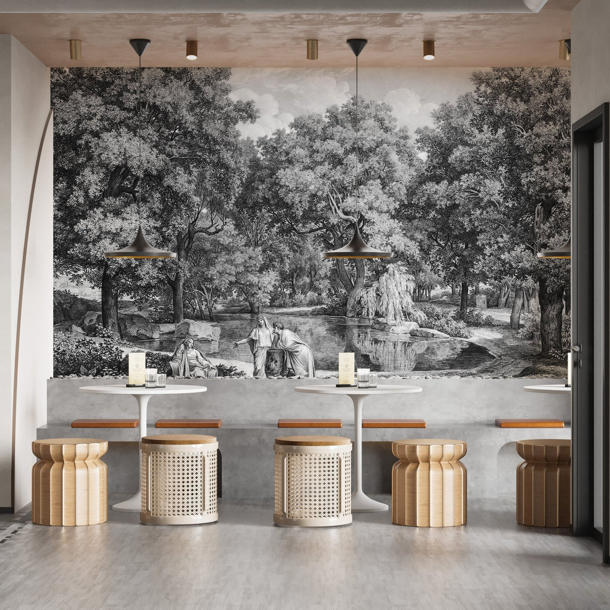 Lakeside talk mural wallpaper in black and white MB08
