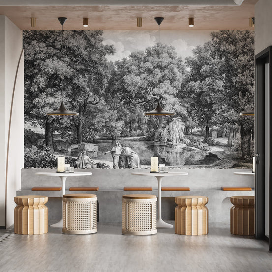 Lakeside talk mural wallpaper in black and white MB08
