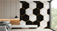 Black and white marble tiles in the Luxe Hexagons wall muralGD9512