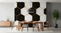 Gold outlines define the shapes in the Luxe Hexagons wall muralGD9512