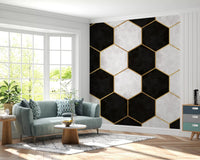 Elegant Living room environment styled with the Luxe Hexagons wall muralGD9512