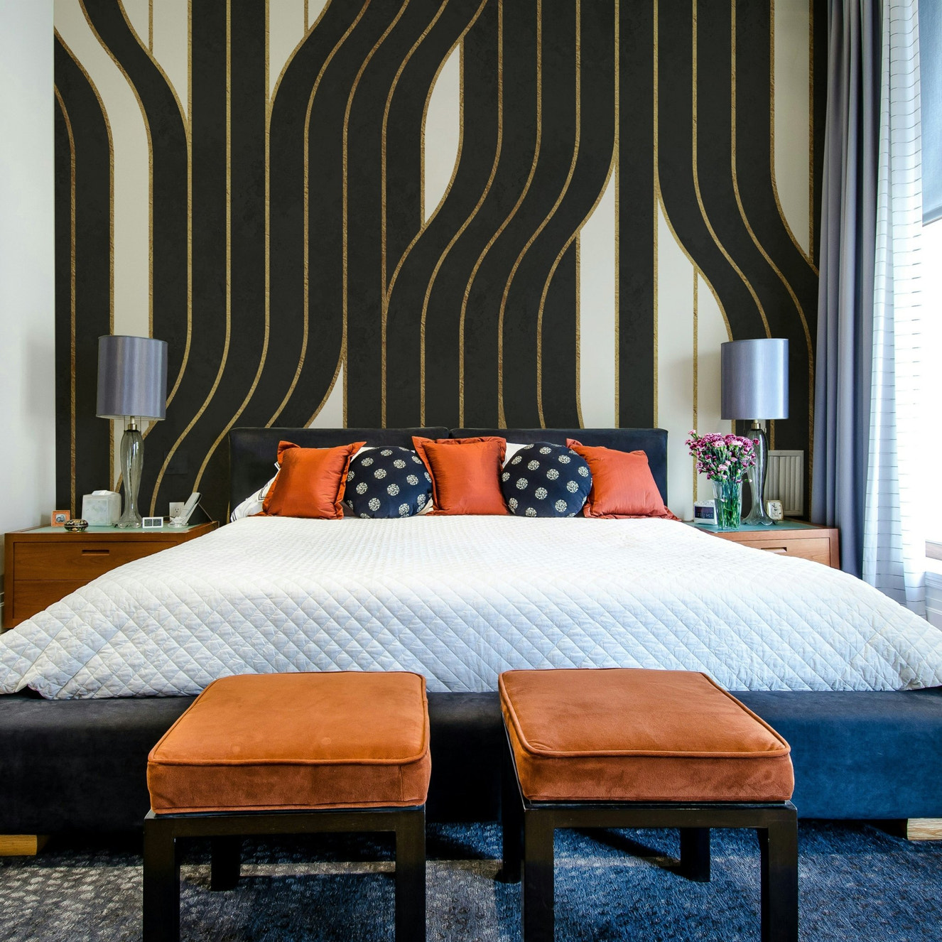 Black and white lines mural wallpaper
