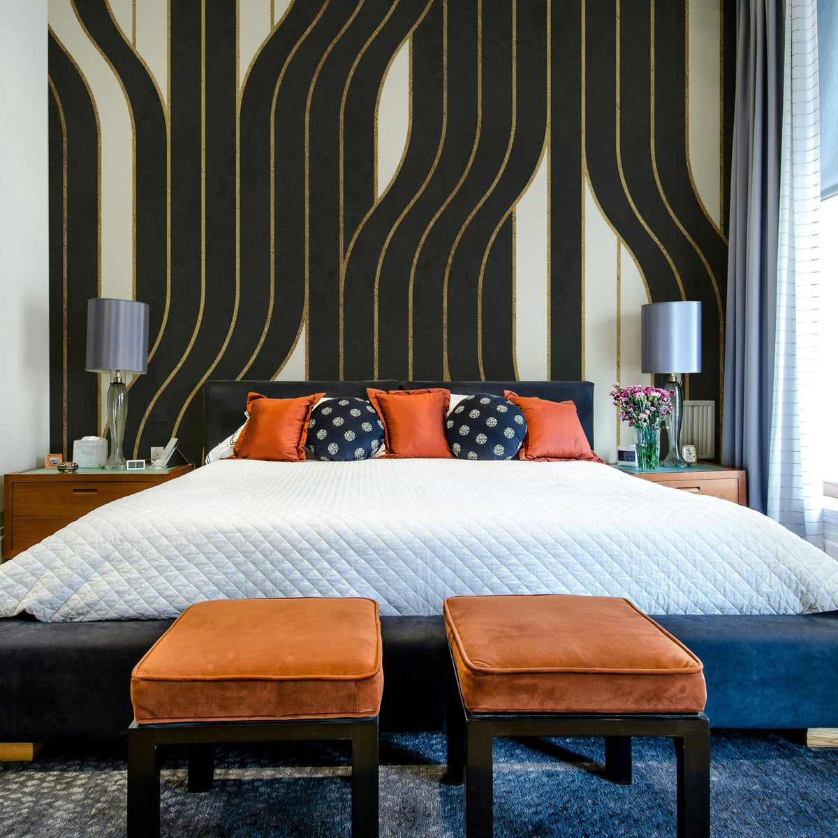 Black and white lines mural wallpaper, GD2493