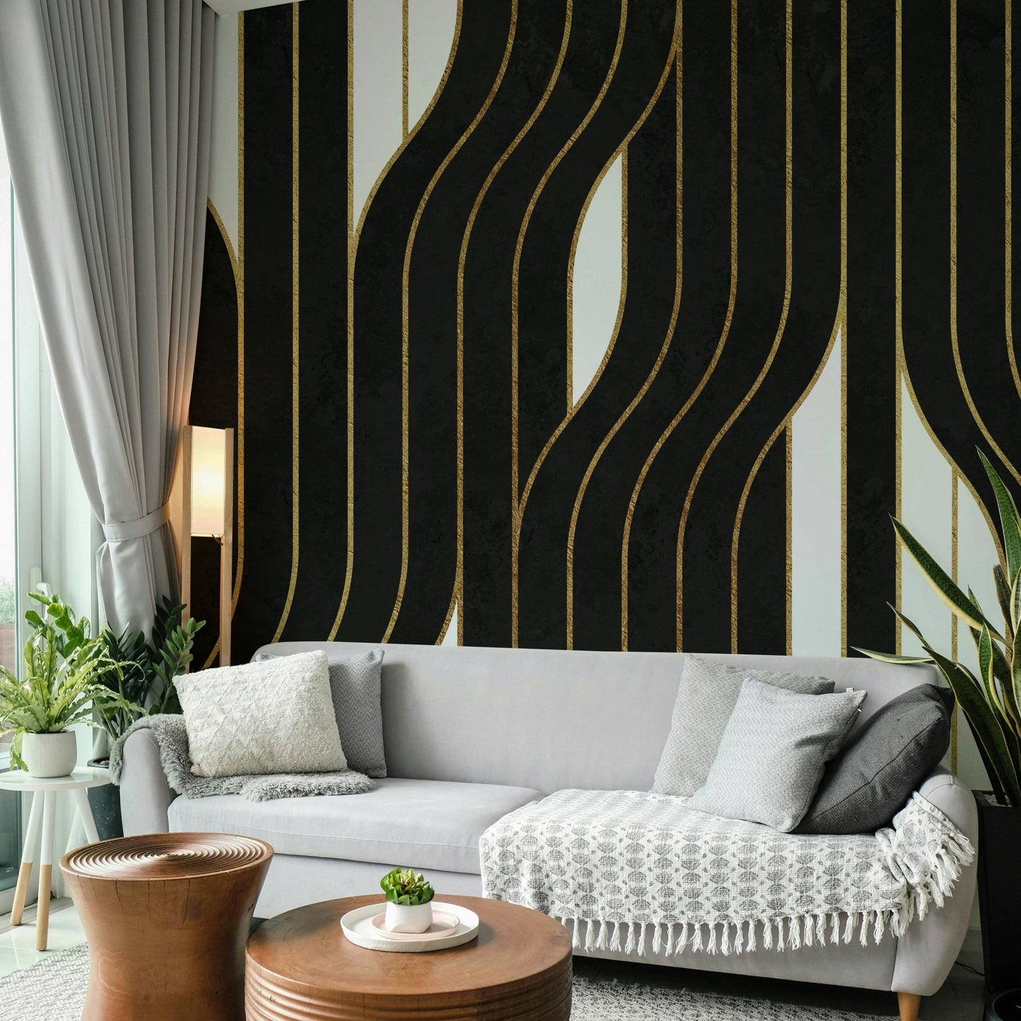 Graphic black and white wall mural
