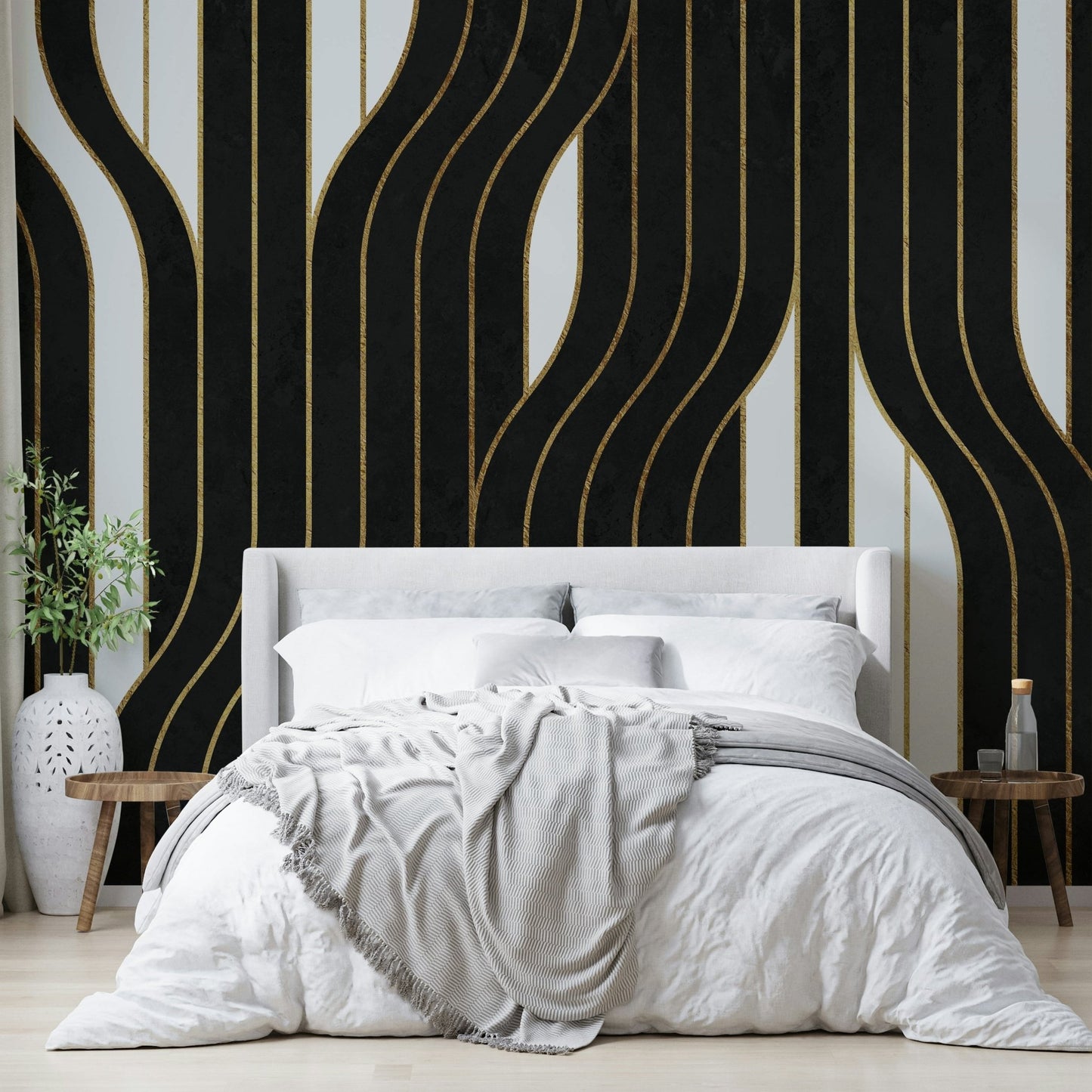 Bold monochrome mural wallpaper
