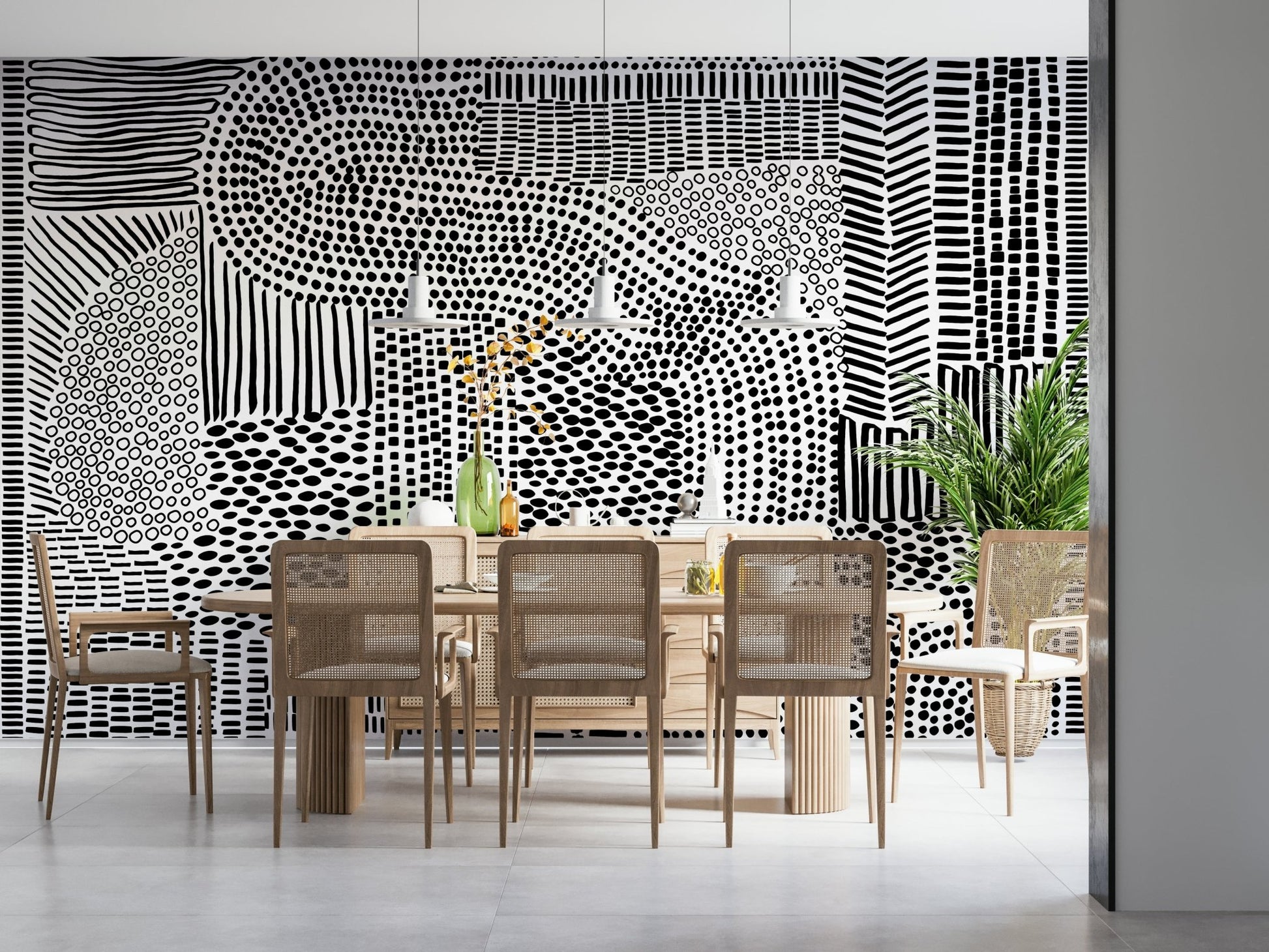 Geometric maze wallpaper for a contemporary bedroom wall., GD7836