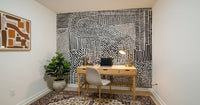 Monochromatic maze wall mural in a professional office., GD7836
