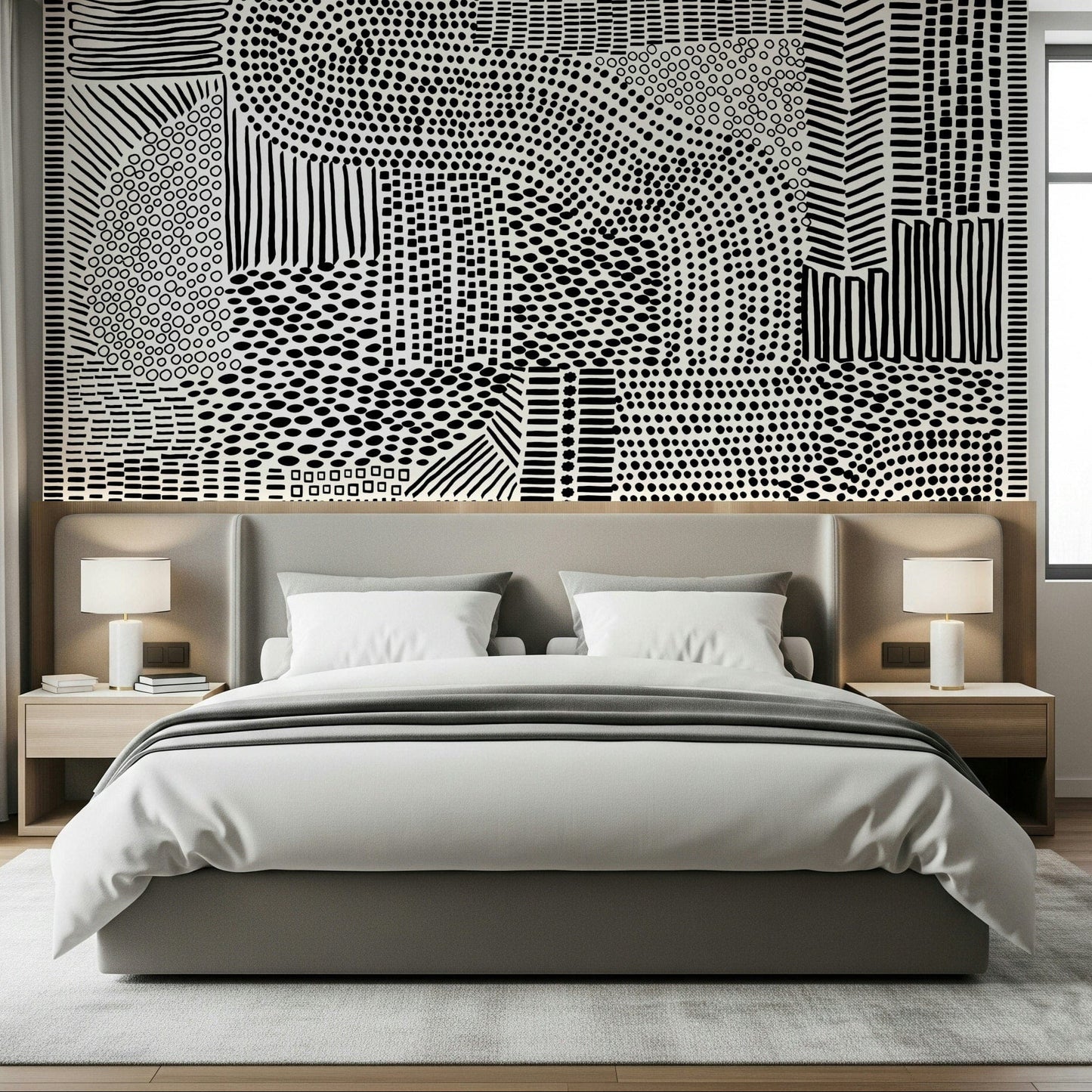 Linear maze wallpaper for a home office feature wall., GD7836
