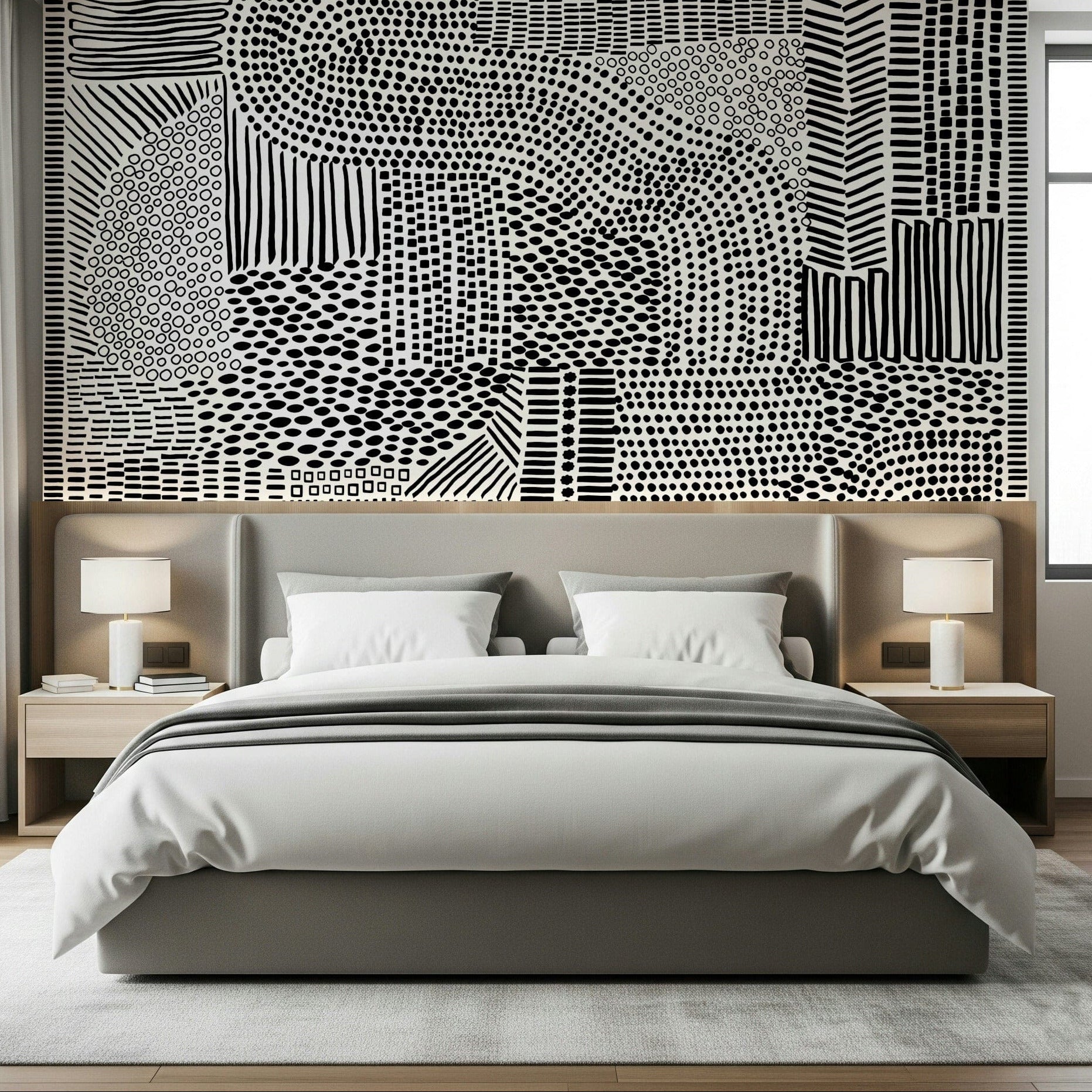 Linear maze wallpaper for a home office feature wall., GD7836