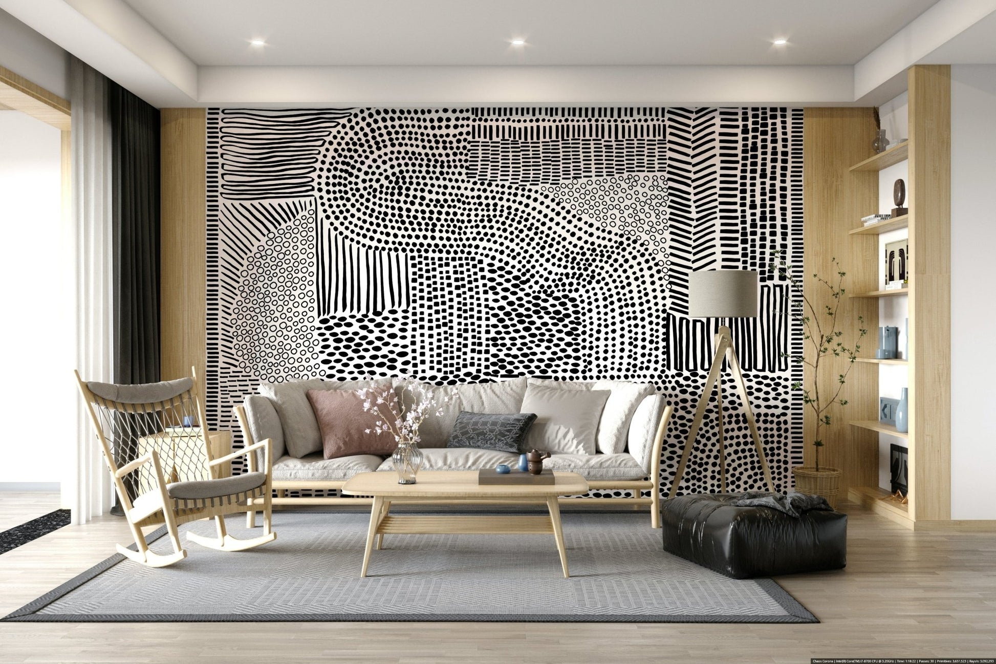 Abstract labyrinth wallpaper for a minimalist lounge area., GD7836