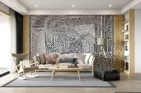 Abstract labyrinth wallpaper for a minimalist lounge area., GD7836