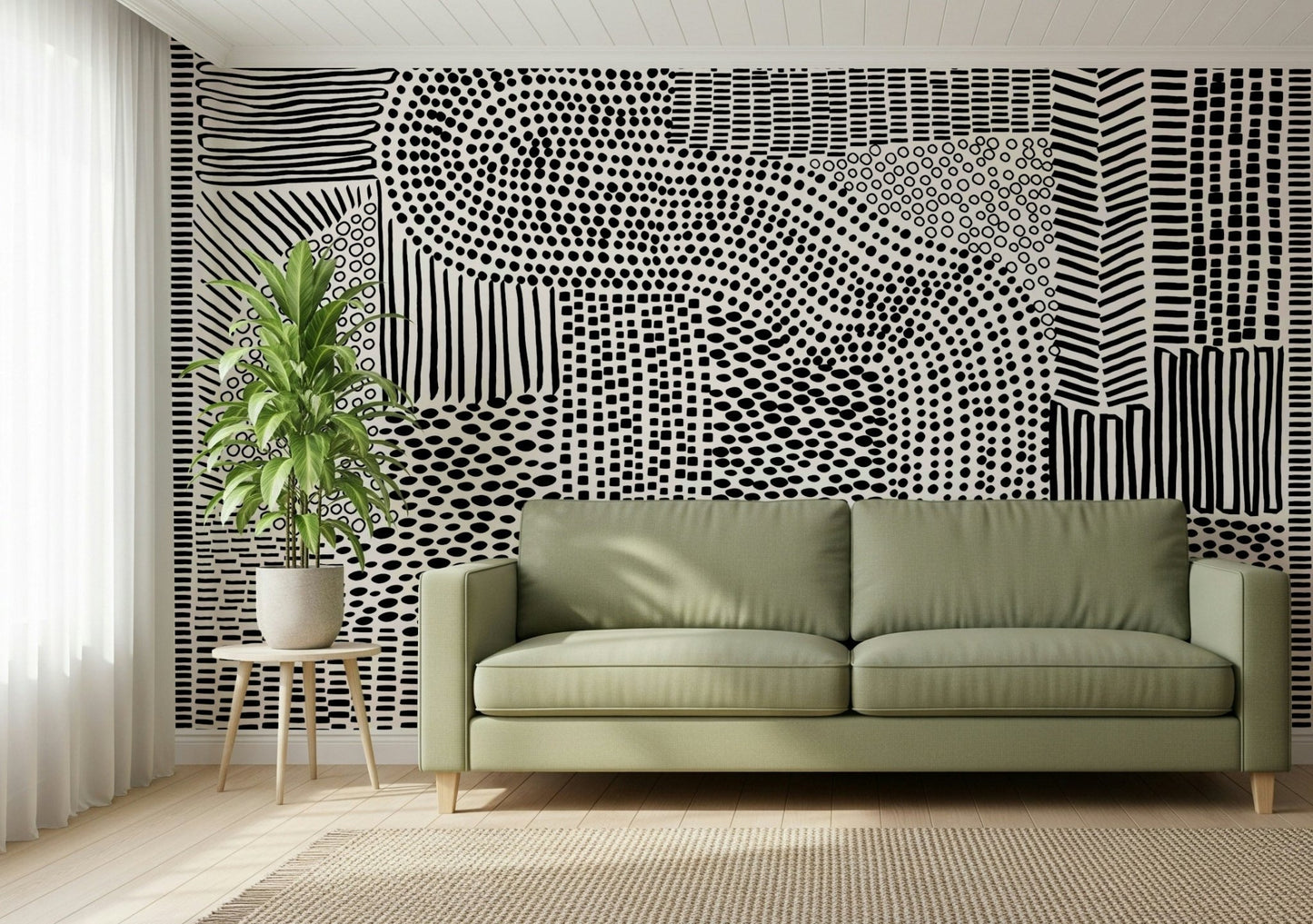 Black and white maze wall mural for an apartment hallway., GD7836