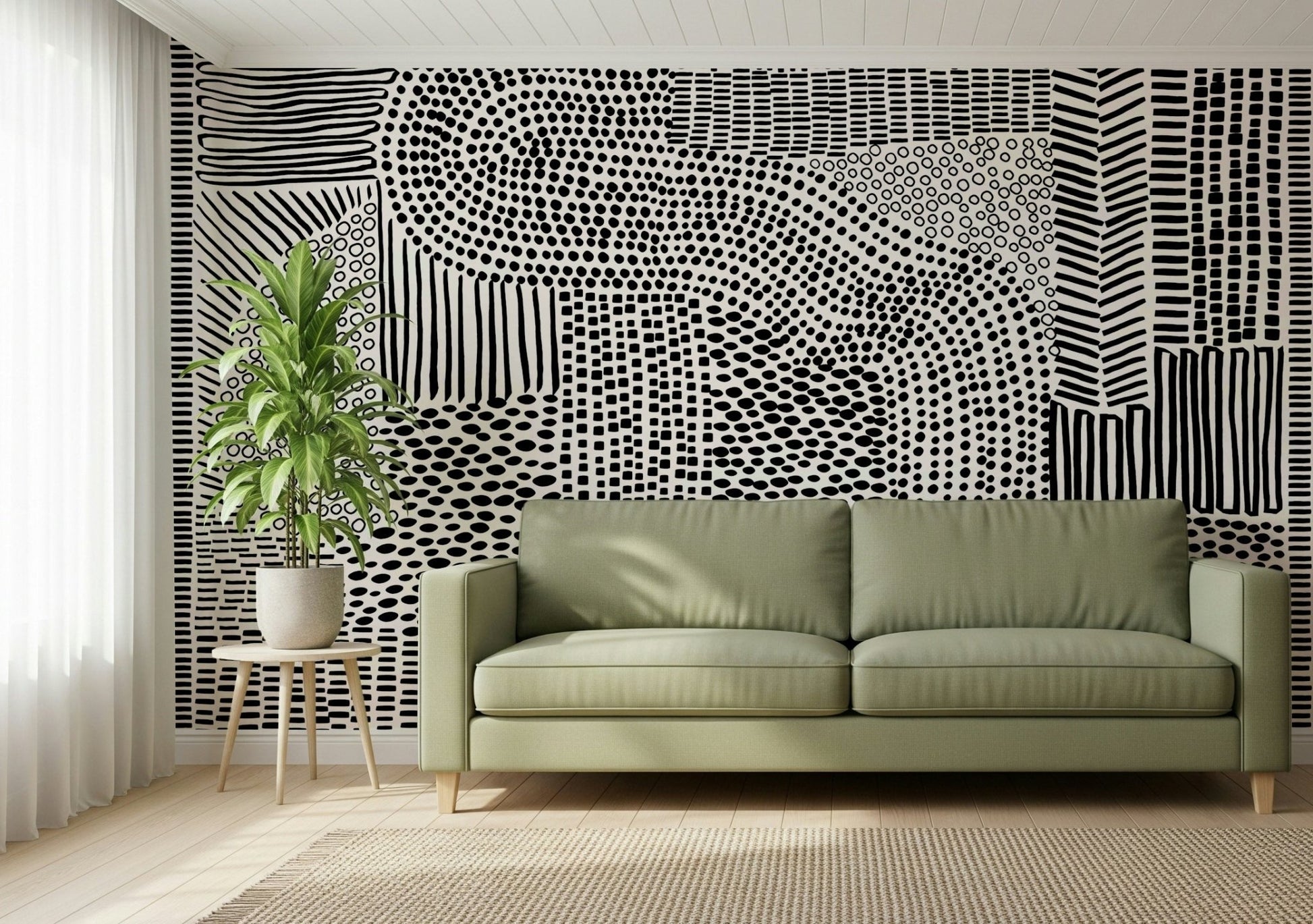 Black and white maze wall mural for an apartment hallway., GD7836