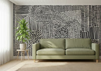 Black and white maze wall mural for an apartment hallway., GD7836