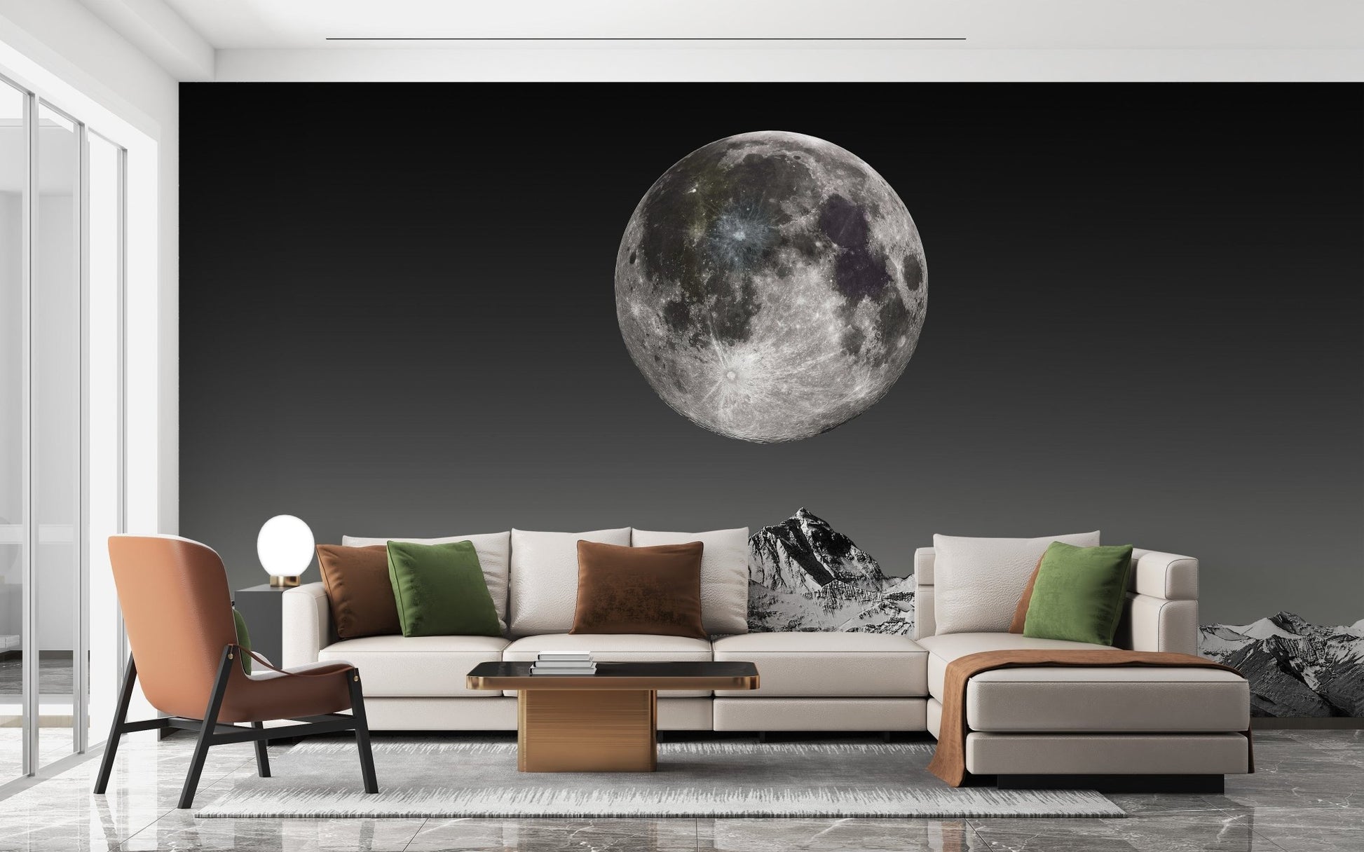 Dramatic black and white moonlit wall design
