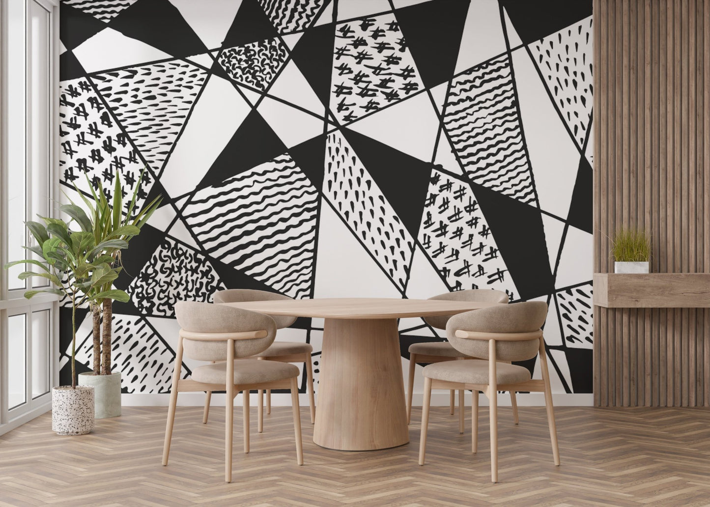 Modern black and white mural 